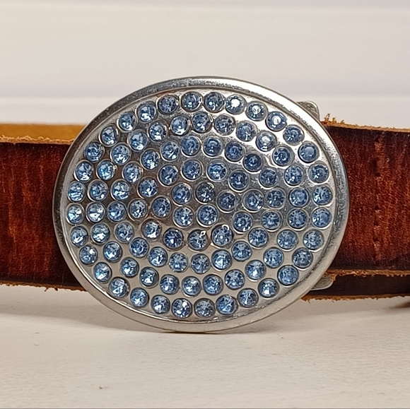 Gap Boho Western Genuine Leather Stone Studded Buckle Belt - Picture 5 of 12